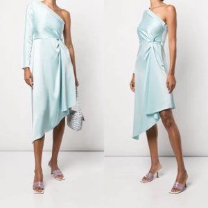 NWT Alice + Olivia Dora Asymmetrical Off The Shoulder Dress in Powder Blue
